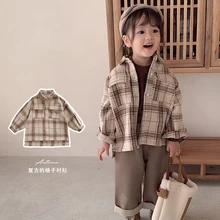 Рубашка для девочек клетчатая рубашка с длинными рукавами, новинка года, детская осенне-зимняя одежда повседневные блузки из чистого хлопка в клетку для мальчиков