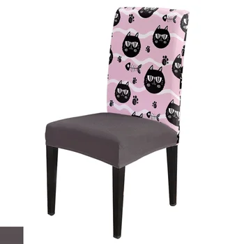 

Cute Black Cat Footprint Fish Bone Chair Cover Spandex Elastic Chair Cover Hotel Wedding Supplies Dining Chair Cover Stretch