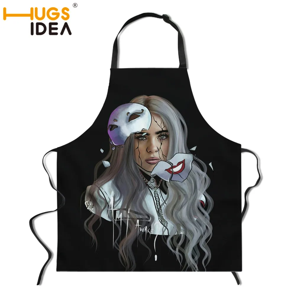 YY2547R HUGSIDEA Billie Eilish, Женский фартук для приготовления пищи, креативный домашний кухонный фартук для шеф-повара, антимасляные фартуки для дам, девочек, фартук для чистки - Цвет: YY2547R