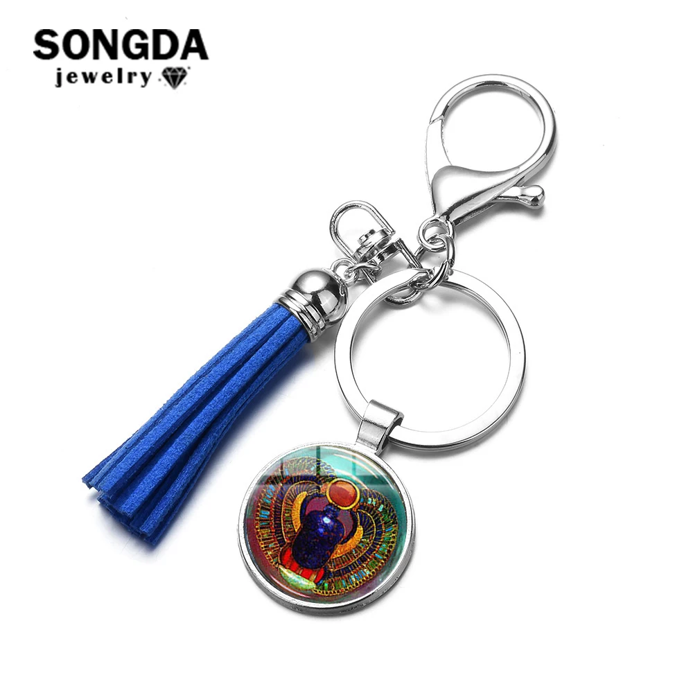 

SONGDA 2019 Symbol of Strength Egyptian Scarab Tassel Keychain Ancient Egypt Eye of Horus Charm Key Chain Ring Egyptian Trinkets