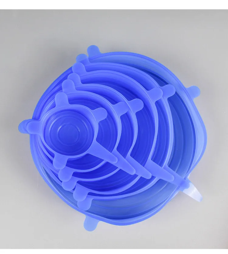 HOT SALE 6 Pcs/Set Reusable Silicone Food Wrap Stretch Vacuum Seal Cover Kitchen Organization Food Fresh Keeping Seale - Цвет: blue