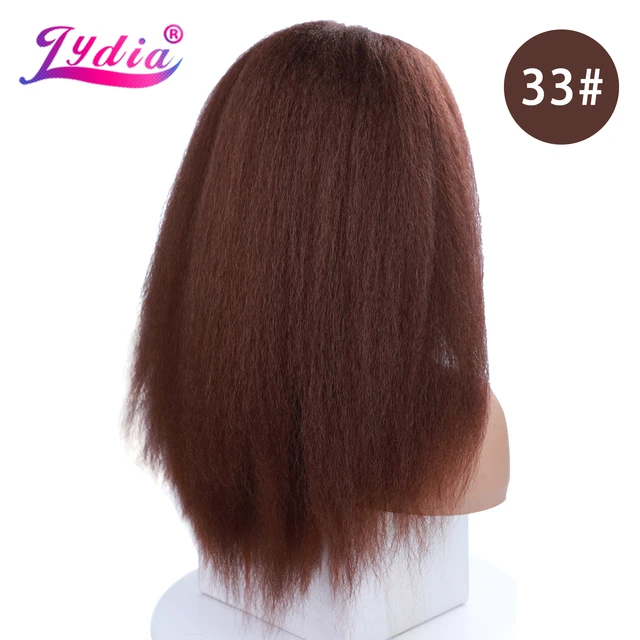 Lydia Long Kinky Straight Headband Synthetic Hair Wigs For African American Women Natural Black 18-22 Inch Kanekalon Afro Wig #33