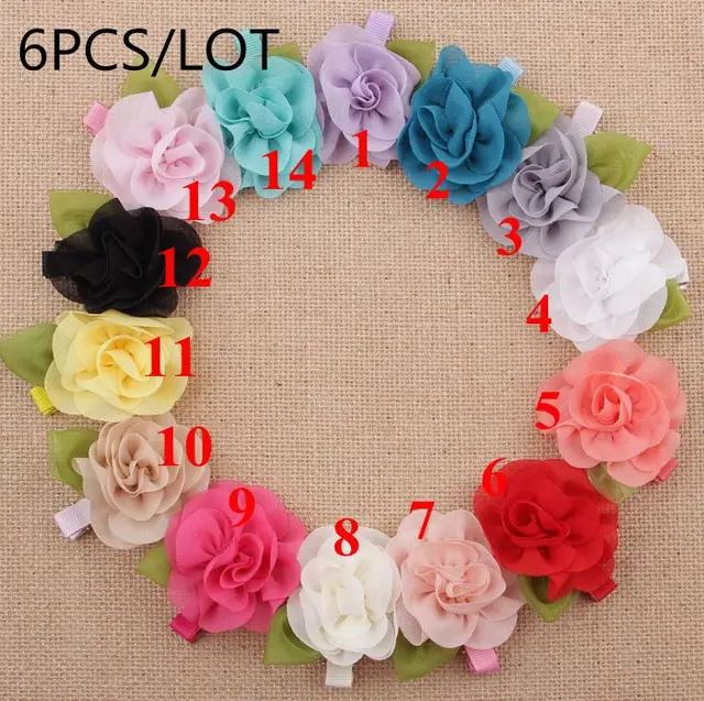 Cute 22 Colors Fashion Baby Girls Mini Chiffon Flowers Hair Clips Sweet Children Hairpins for Kids Hair Accessories C6PCSmixed