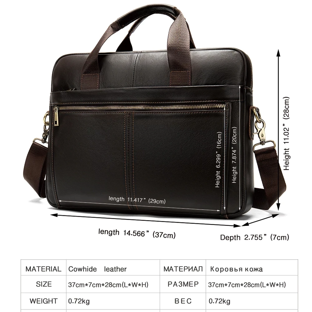 Briefcases for Man Laptop Bag Genuine Leather Handbag Designer Folder for A4 Documents Travel Suitcase Executive Tote Business, Men's, Size: 14, Black