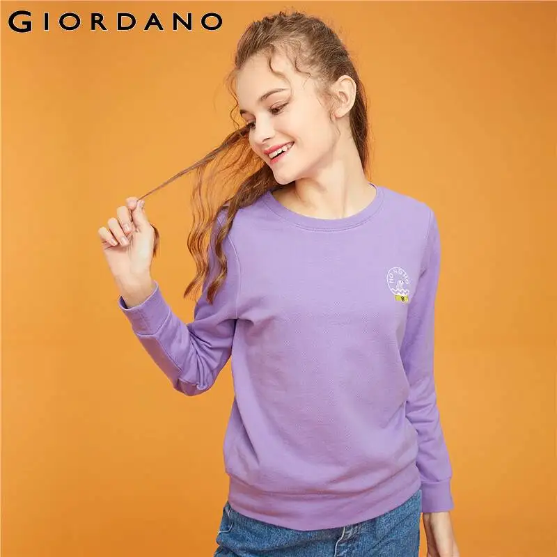 Giordano/Женская толстовка со значки с животными, пуловер с круглым вырезом, махровые топы с длинными рукавами, Sudaderas Para Mujer, смешанный хлопок 13329812