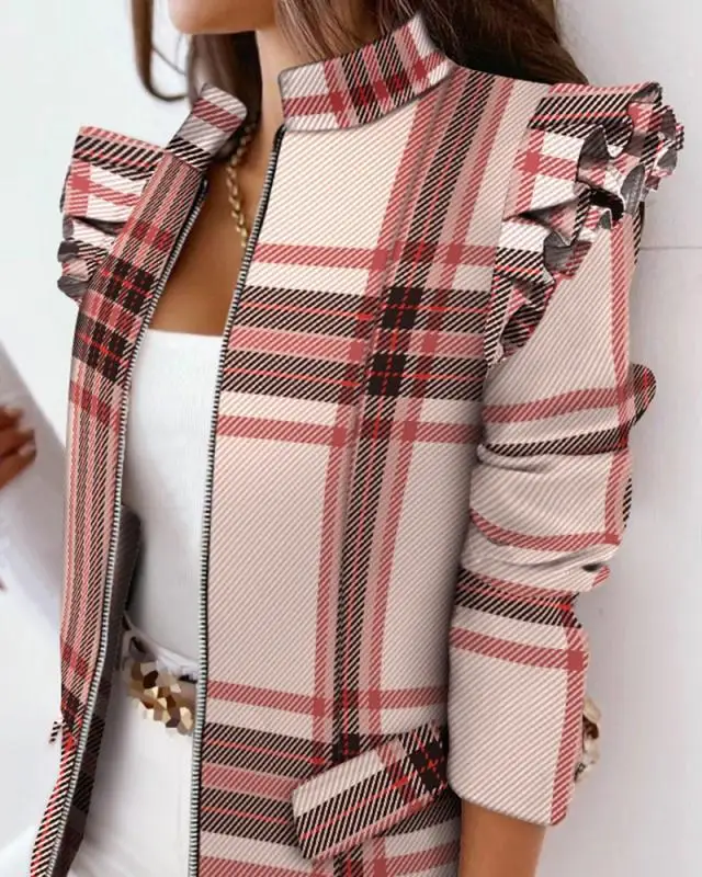 Long Sleeve Ruffle Zip-up Jacket