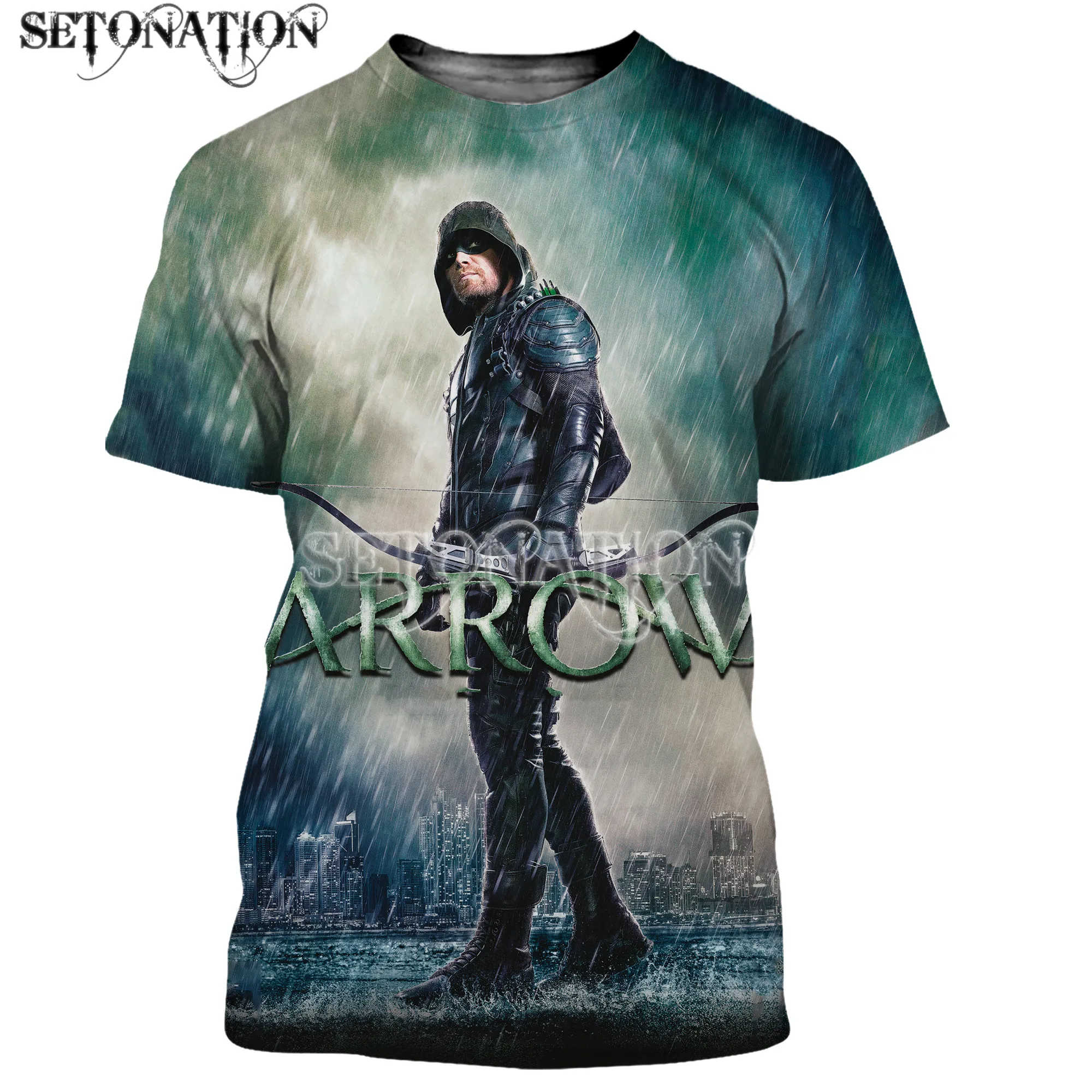 Green Arrow-Camisetas estampadas en 3D para hombre y camisa estilo informal, ropa de calle, envío directo _ -
