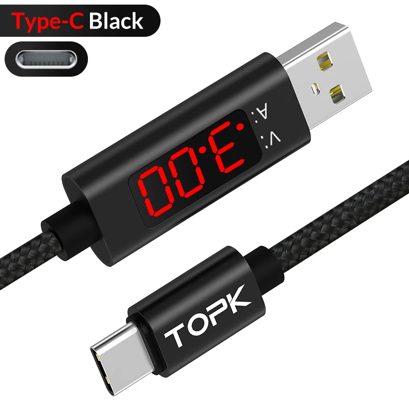 Black СВЕТОДИОДНЫЙ цифровой usb-кабель для huawei Mate30 Micro USB type C кабель для мобильного телефона зарядный провод для samsung S9 S10 Xiaomi Redmi Note 7 - Цвет: Black