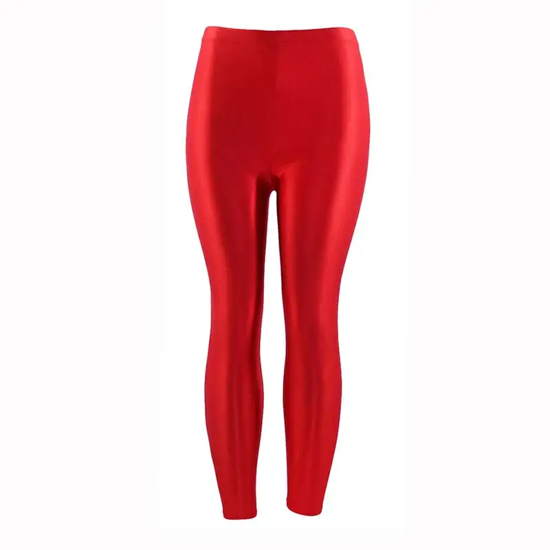 Women Pant For Girl Spandex Shiny Solid Color Fluorescent Leggings Casual Elastic High Quality Large Size 1PC Trousers New - Цвет: Bright red