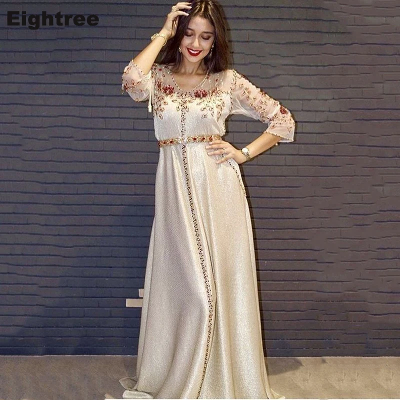 

Eightree Morocco Caftan Evening Dresses Lace A Line Prom Dress Long Sleeve Formal Evening Party Dress Beadings Robe de Soiree