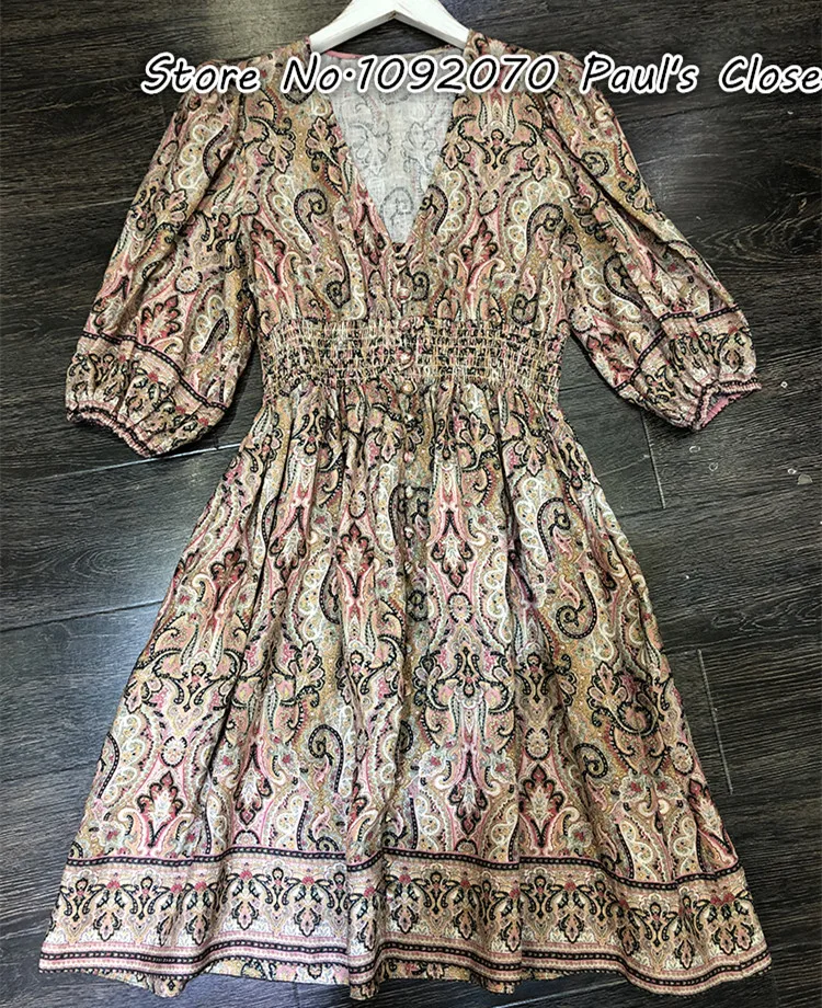 Женское льняное платье с v-образным вырезом и рукавами до локтя LILYPAUL |