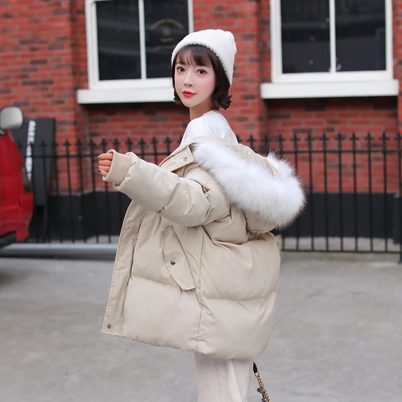 

Winter Women's Jackets Cotton Coat Casual Loose Hooded Parkas Fashion Female Warm Cotton Jackets Fur Collar Outerwear