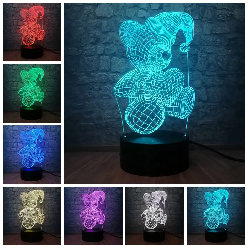 Black base 3 Милые подарки для девочек 3D лампа медведь 7 Красочный меняющийся ночник с Рождеством мультяшный светильник декор для атмосфера спальни свет - Испускаемый цвет: Black base 3