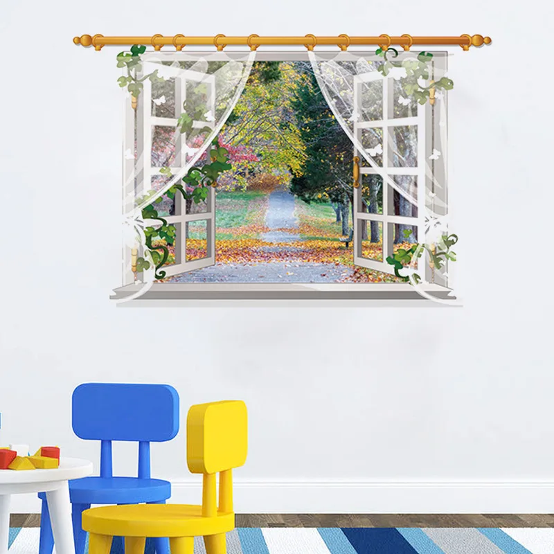 

Colorful deciduous screen window scenery false window landscape wall sticker environmental protection Removable Wall Sticker