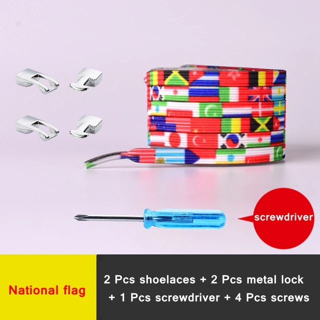 New Elastic Shoe Laces Fashion Metal Cross lock No Tie Shoelaces Suitable for all kinds of shoes child Adult flat Lazy Lace National flag