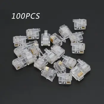 

100pcs RJ12 6P6C Modular Cable Head Telephone Connectors Crystal Plugs