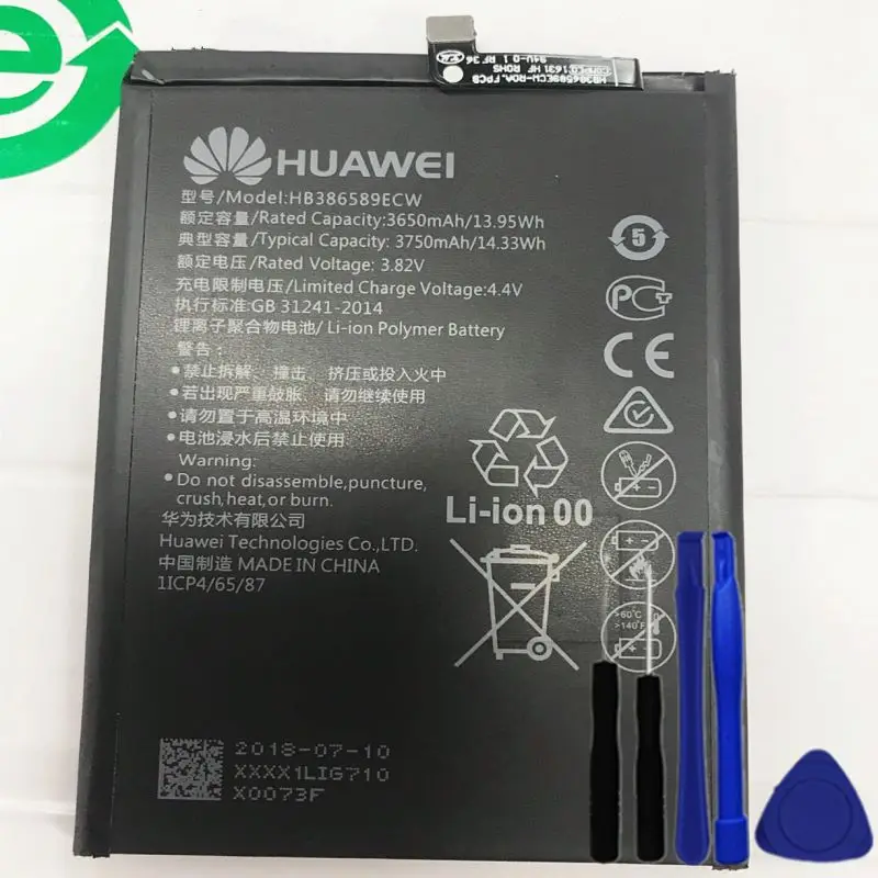 

original HB386589ECW 3750mAh Battery For Huawei P10 plus p10plus Honor Play COR-L29 AL10 Honor 8X JSN-LX1 LX2 L21 L22 L23