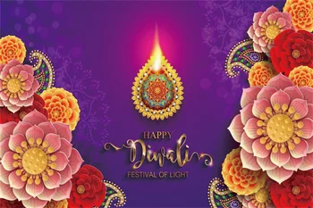 

Laeacoo Diwali Festival Wall Hanging Gold Sparkly Purple Backdrop Candle lotus Flowers Photography Backdrop Photo Background
