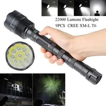 LED Flashlight Torch 22000 Lumen 9x XML T6 5 Mode Super Flashlight Torch Lamp Light By18650 Battery for Outdoor Camping Hiking ботинки super mode super mode su013awbbdk2