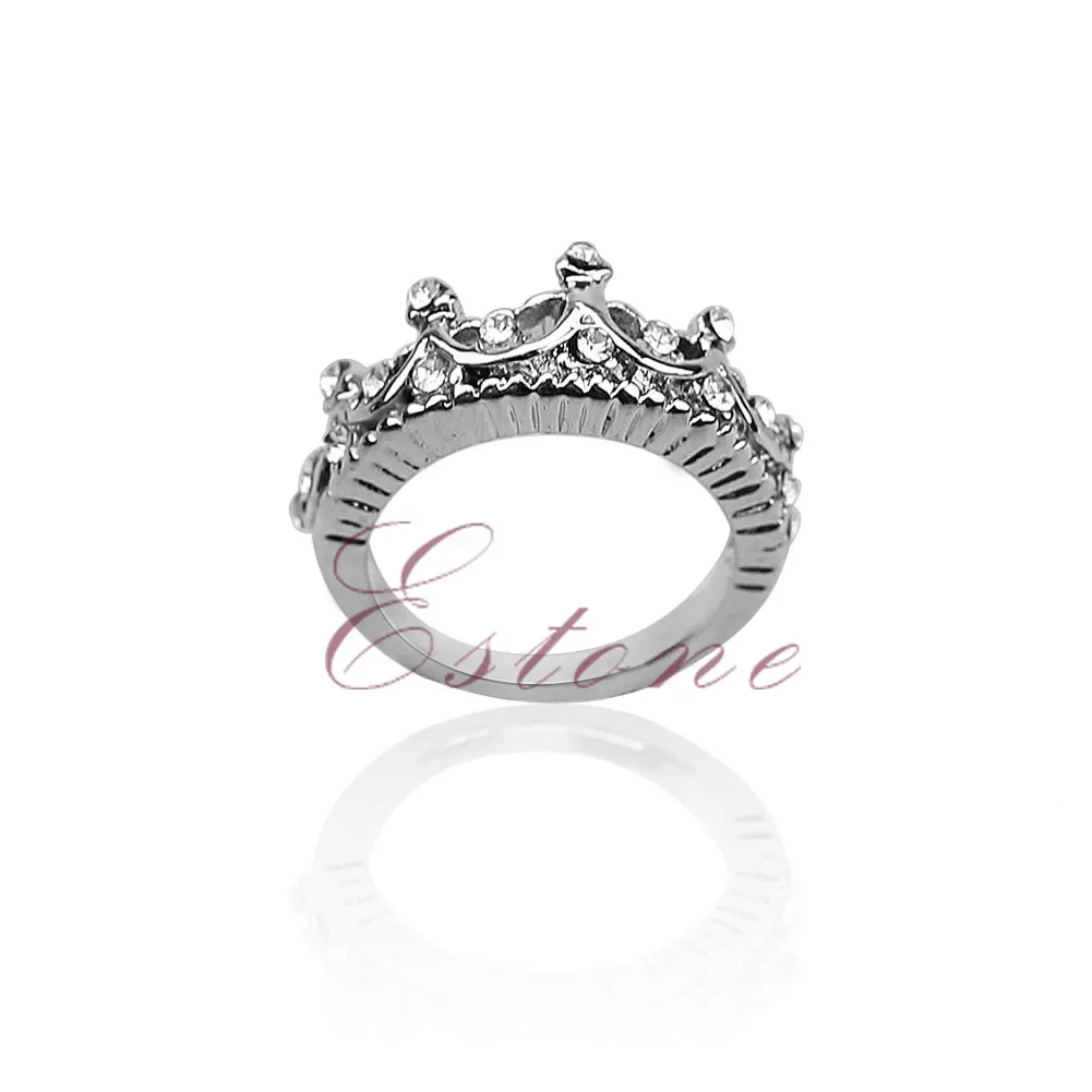 

New Fashion Princess Ring Rhinestone Crown Ring US Size 5 6 7 8 Y4QB