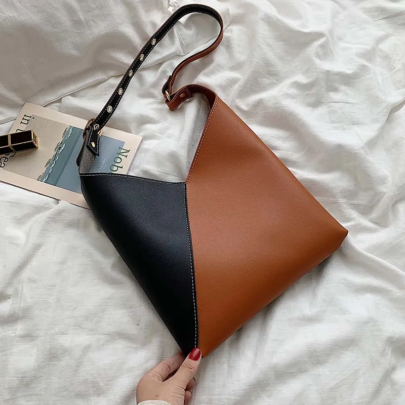 

Contrast Color Pu Leather Bucket Bags For Women 2019 Small Shoulder Messenger Bag Lady Designer Luxury Quality Handbags