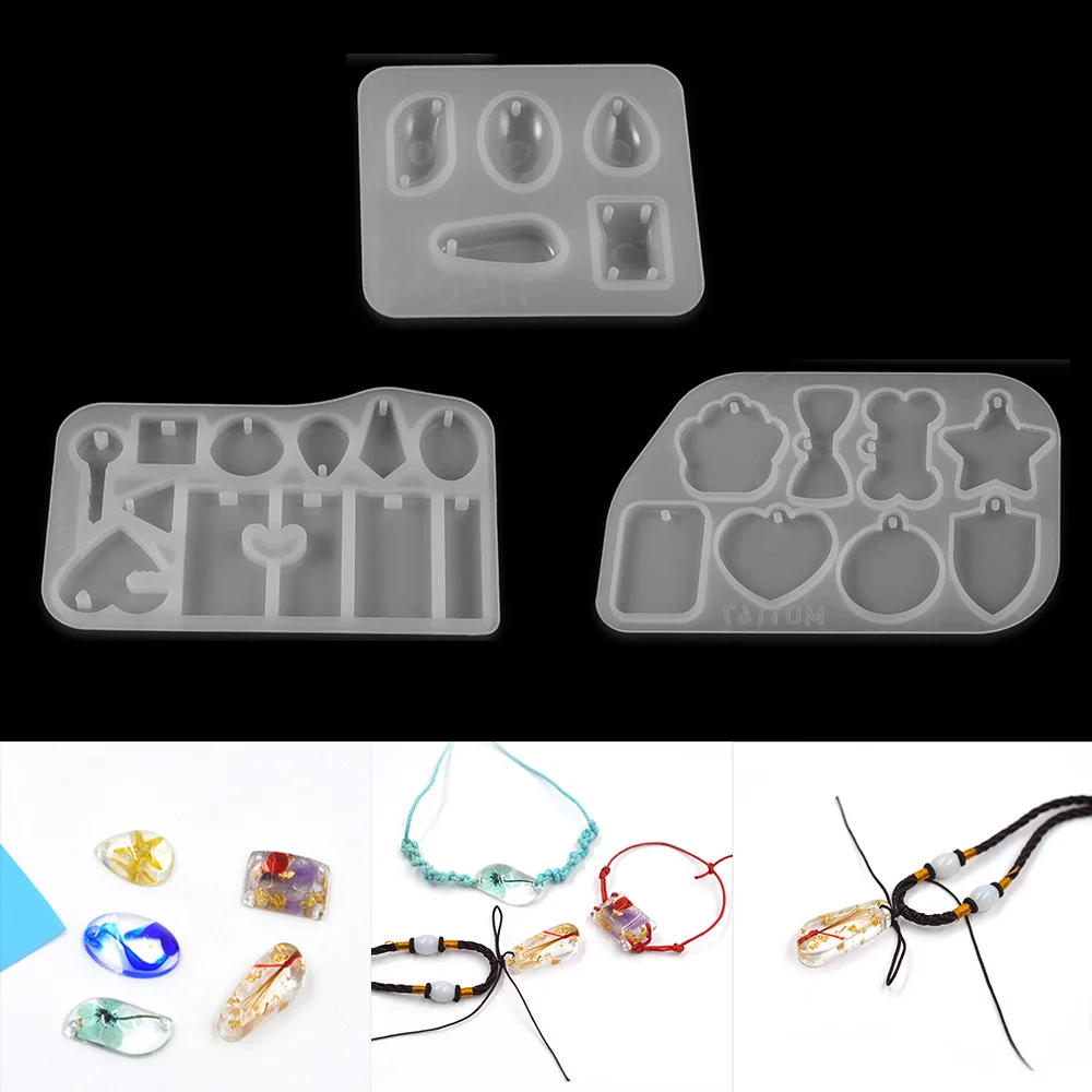 

3 Styles Pendant with Hole Resin Silicone Mold DIY Handmade Crystal Epoxy Casting Mould for DIY Craft Jewelry Making Tools