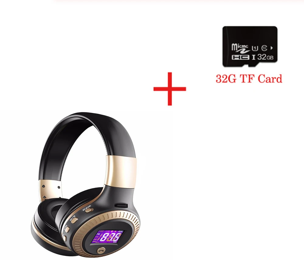 B19 Bluetooth наушники беспроводные гарнитуры над ухом fm-радио микро SD карта MP3 Воспроизведение с микрофоном Bluetooth стереосистема гарнитура - Цвет: Gold and TF