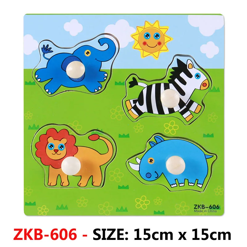 Детская Доска для захвата рук, 3D головоломка, деревянные игрушки для детей, Мультяшные животные, деревянная головоломка для малышей, обучающая игрушка для раннего развития - Цвет: ZKB-606