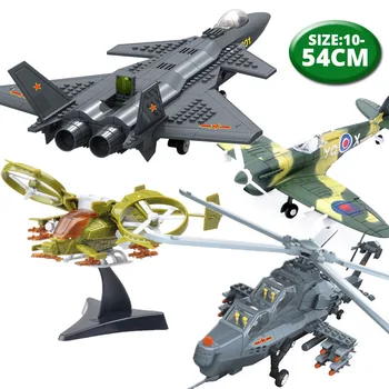 

Large Building Blocks Assemble Aircraft Model Fighter Helicopter Military Model Toy Puzzle F15 Spitfire BF109 Gift for Boy