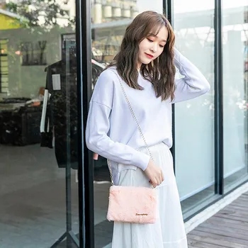 

coin bag Women Solid Color Plush Shoulder Bags Fashion Simple Style Messenger Bag Casual chain handbag bags bolsa feminina