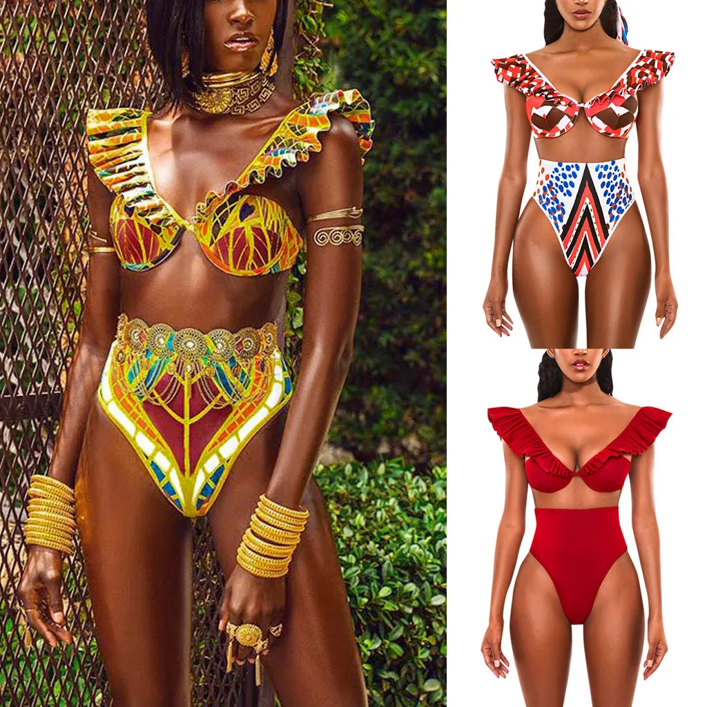 Summer Bikinis 2021 Women African Print Bikini Set Swimwear Push-Up Padded Bra Swimsuit Beachwear Biquini Maillot de bain femme | Женская