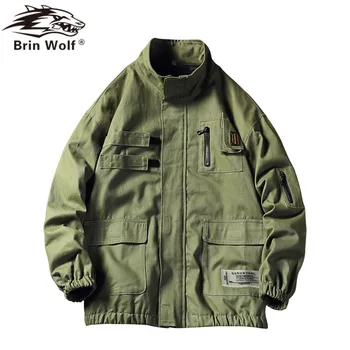 

Brin Wolf 2019 Autumn Winter Men Hip Hop Jacket Loose Plus Size Coat 4XL5XL Shark Print Youth Jacket Men's Clothing