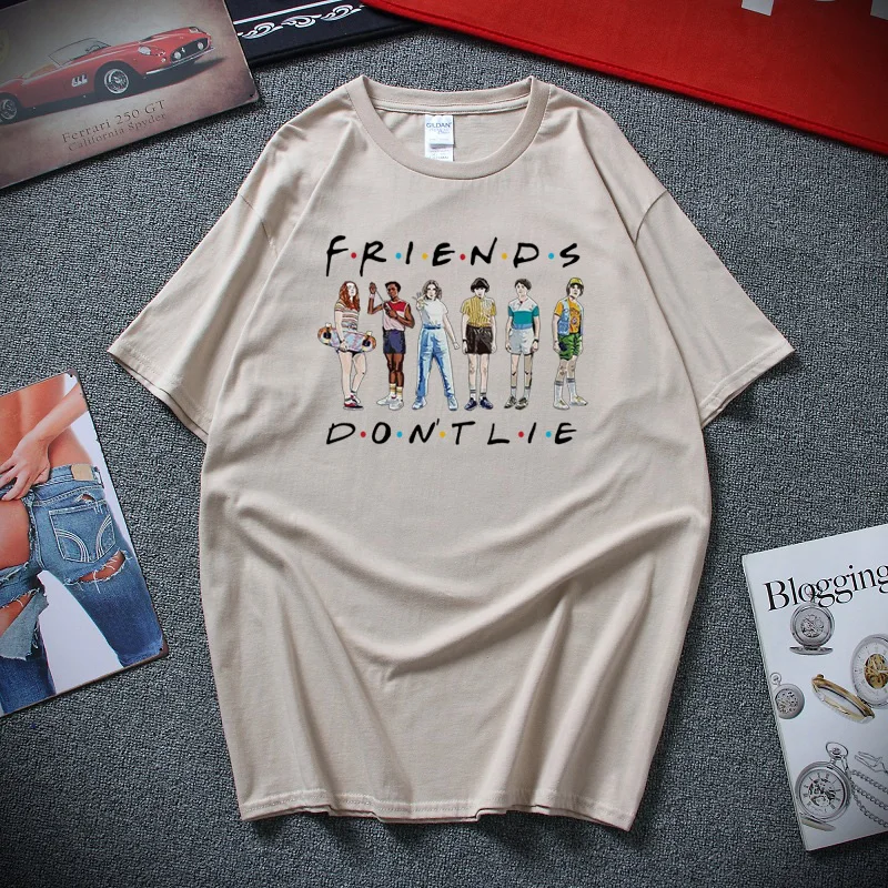 Friends Don't Lie Stranger Things Сезон 3 Веселая Молодежная Футболка Hawkins Топ летняя уличная хлопковая футболка с короткими рукавами - Цвет: Хаки