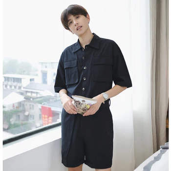 

Shirt Overalls Set summer all in one Multi Pocket fashion men's Japanese Short Sleeve trendy shorts retro one piece DJ
