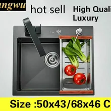 Домашняя кухонная ручная раковина одинарная мойка высокого качества для мытья овощей стандарт 304 нержавеющая сталь 50x43/68x46 см