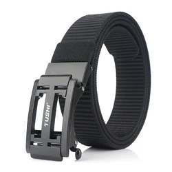 High Quality Nylon Casual Belt Men Fashion Genuine Luxury Designer Belt Men Trend Metal Buckle Casual Men Belt Elastic Black