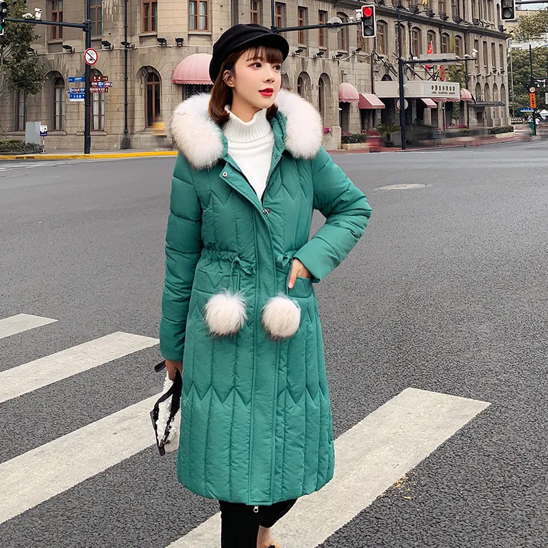 Photo Shoot Winter New Style Avocado Green Cotton-padded Clothes Fashion Korean-style Mid-length down Jacket Cotton-padded