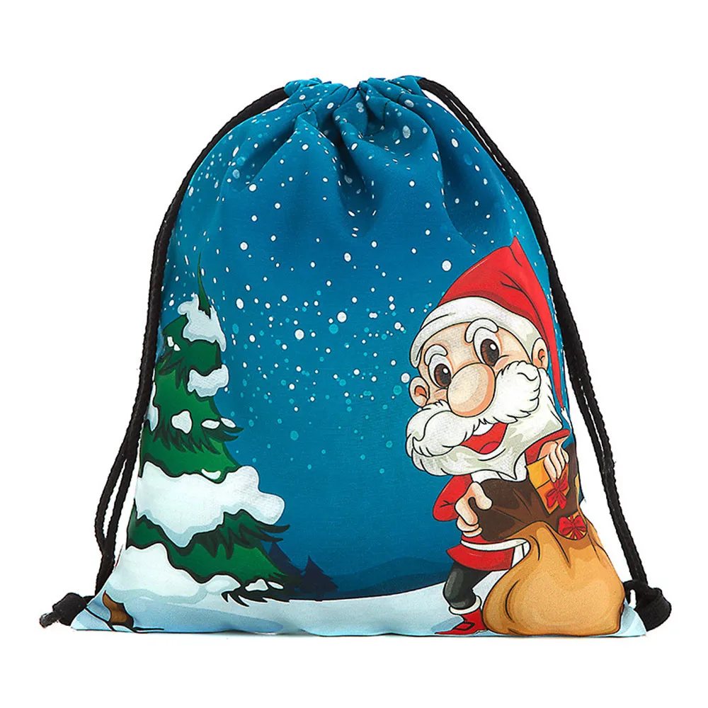 Рюкзак с кулиской, Рождественский, конфетный, Подарочный мешок, для женщин, мужчин, детей, комплект, карманный, Санта-Клаус, снеговик, 3D сумки с узором, сумка, рюкзак