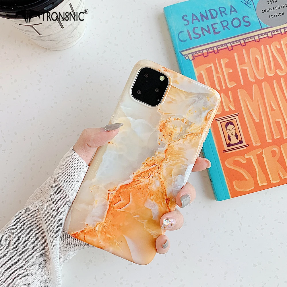 Мраморный чехол для телефона iPhone 11 Pro Max XR X XS MAX, мягкие глянцевые зеленые желтые Роскошные Чехлы для iPhone 6 6s 7 8 Plus, Модный чехол