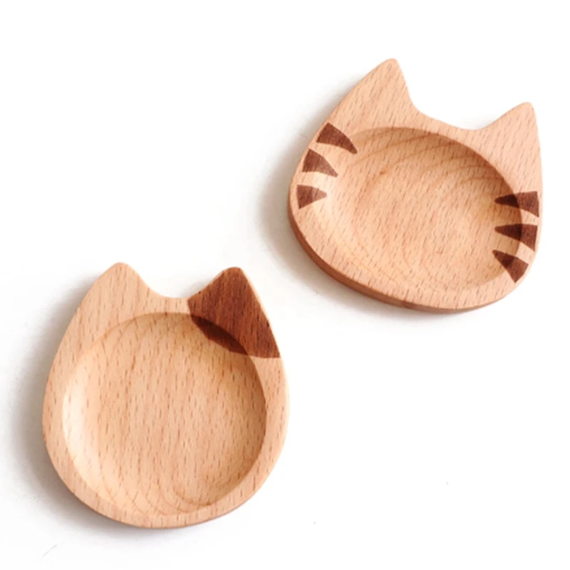 2Pcs Wooden Dishes Plates Kids Cute Handmade Tray Sushi Snack Fruit Sauce Dish Kitchen Accessories Restaurant Hotel Home Vegetab