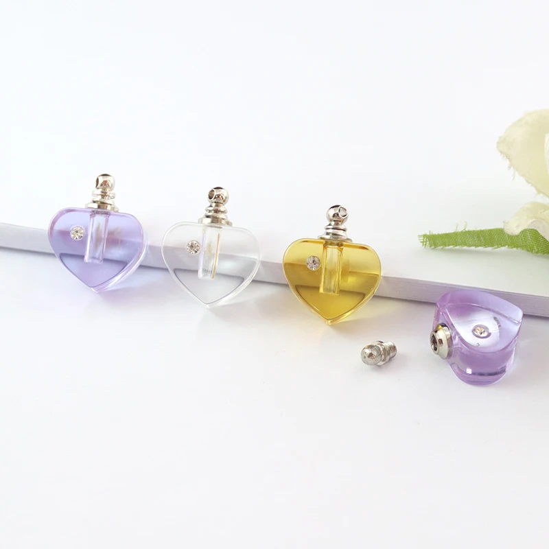 

8PCS Crystal Vial Pendants Miniature Heart Perfume Bottle Charms Rice vials Screw Cap Necklace Rice Charms DIY Name on Rice Art