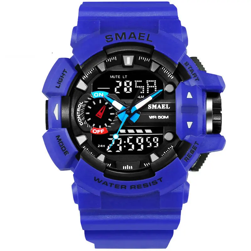 blue SMAEL 1436 мужские спортивные часы, двойной дисплей, аналоговый СВЕТОДИОДНЫЙ, цифровой, водонепроницаемые, военные кварцевые наручные часы, мужские электронные часы - Цвет: blue