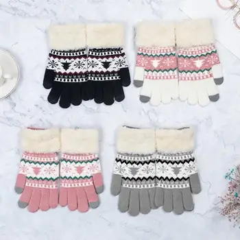 

Extra-warm Fleece Gloves Christmas Winter Warm Gloves For Women & Men guantes moto Knitted pattern touch screen gloves Snowflake