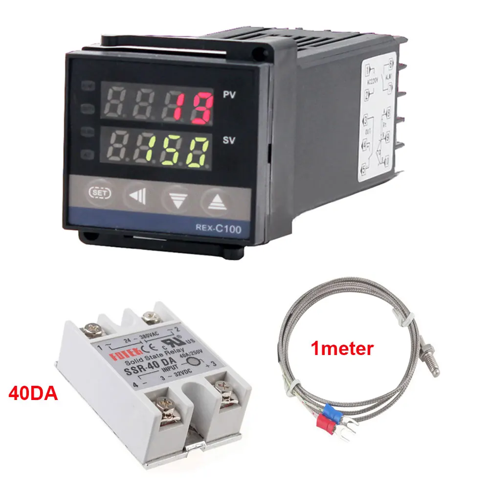 REX-C100 цифровой RKC термостат pid регулятор температуры цифровой REX-C100/25A 40A SSR реле/К термопары зонд/радиатор - Цвет: 40DA 1M