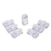 Boîte de 100 pièces RJ45 8P8C Type perforé, tête en cristal Super Six, trou traversant, non blindé, cuivre pur plaqué or
