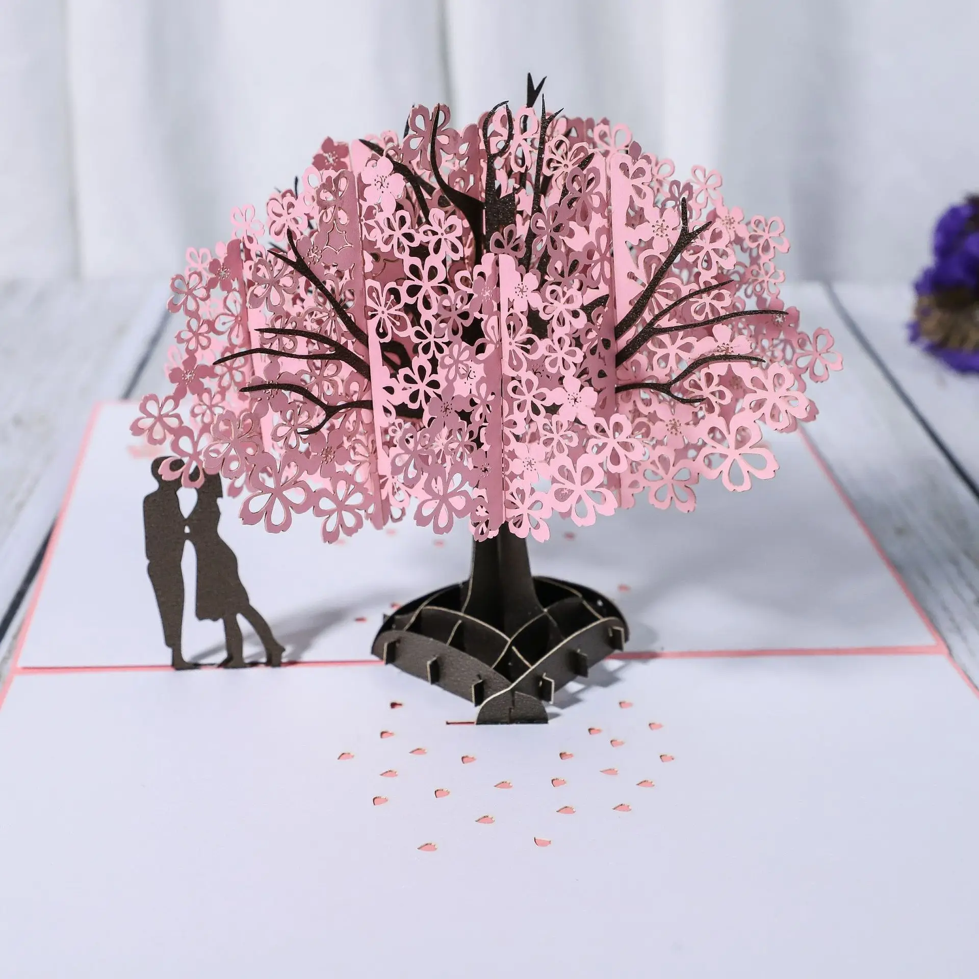 

3D Cherry Tree Couple's Stereoscopic Greeting Cards Custom Romantic Cherry Blossom Wedding Greeting Card Wedding Greeting Card
