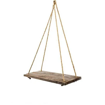 

Shelf Nordic Style Board Sling Rope Stand Vintage Ornaments Storage Rack Flower Pot Holder Bedroom Wooden Decoration Hanging