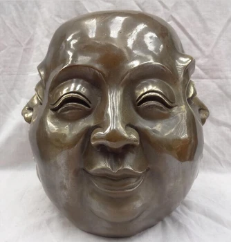 

ymying 1025+++++11" Tibet Bronze Buddhist Happy Laughing Xi Nu Ai Le 4 Face Buddha Head Statue