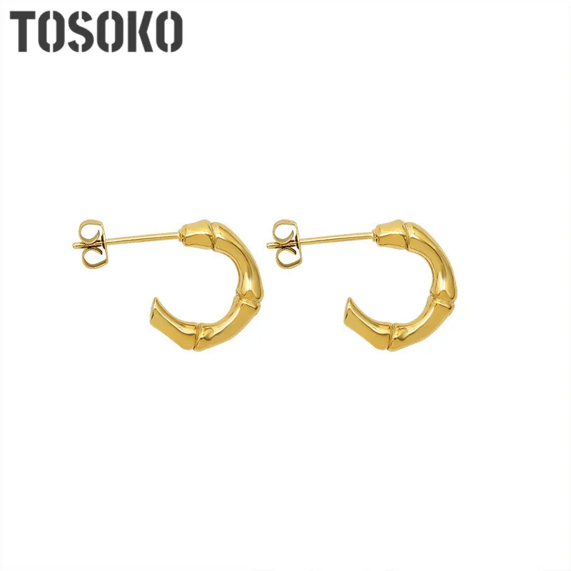 

New Arrival Stainless Steel Jewelry Special Shaped C-Type Ins Earrings Backbone Bamboo Earrings Women's Fashion Earrings BSF376