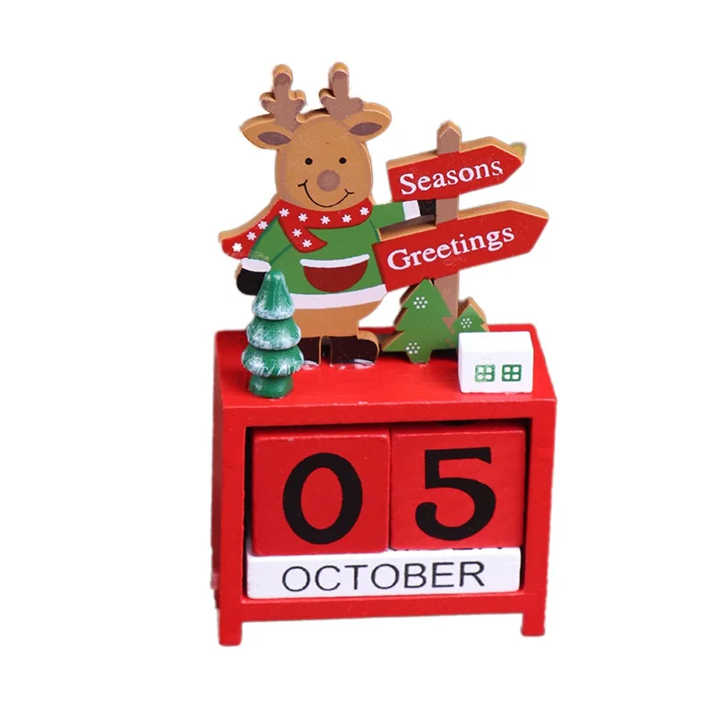 Рождественский календарь с обратным отсчетом, Деревянный Санта-Клаус со снеговиками, с северными оленями, узор с окрашенными блоками, Праздничный Орнамент для украшения дома